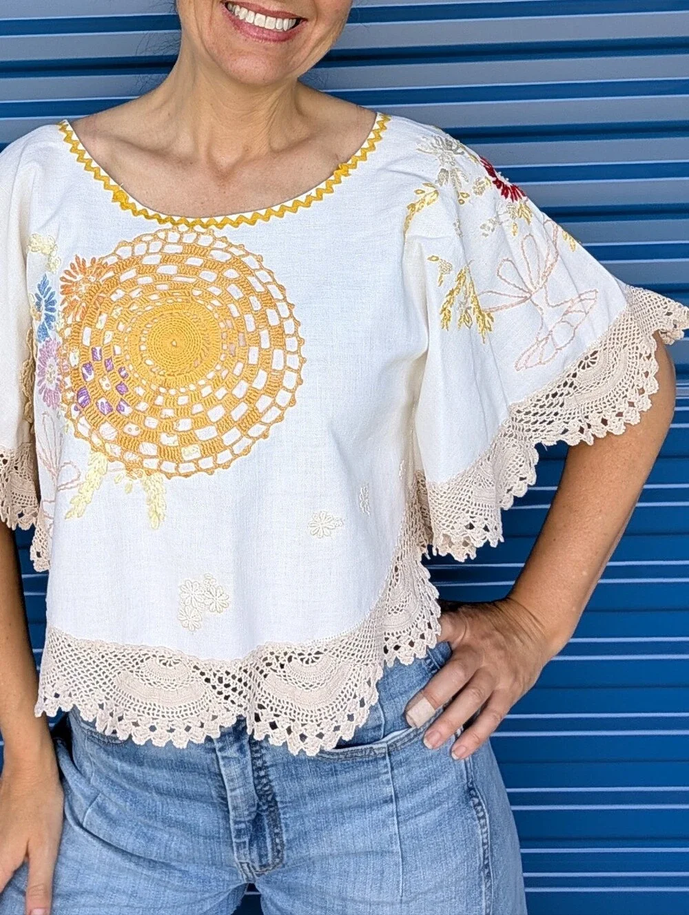 1 of 1 POPOVER TOP made from vintage tablecloth S